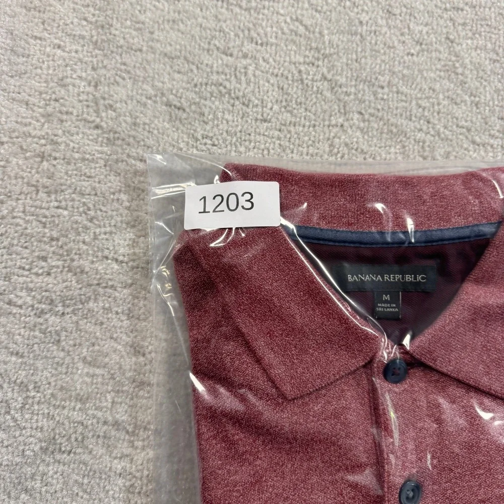 Banana Republic Polo Shirt Men M Red Heathered Elephant Logo Short Sleeve Cotton